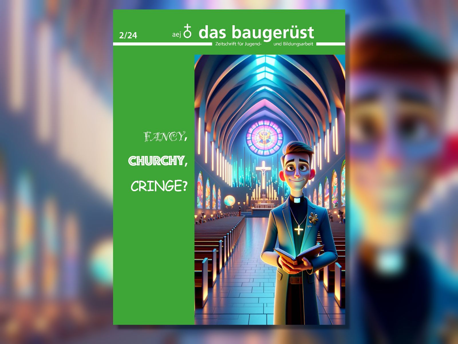 Titelseite der aktuellen baugerüst Ausgabe: Fancy Pfarrer in fancy Kirche